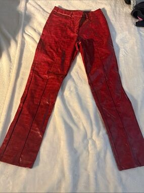 Red Faux-Croc Slim Fit Pants